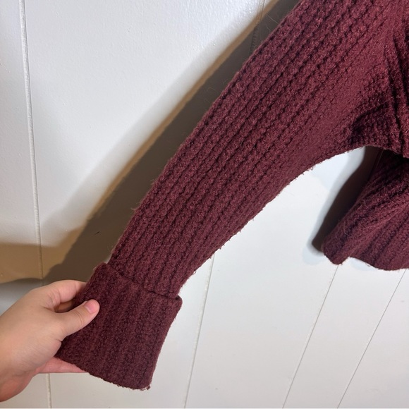 Anthropologie Maeve Athena Chunky Knit Maroon Ribbed Wool Sweater, XS - Picture 4 of 7